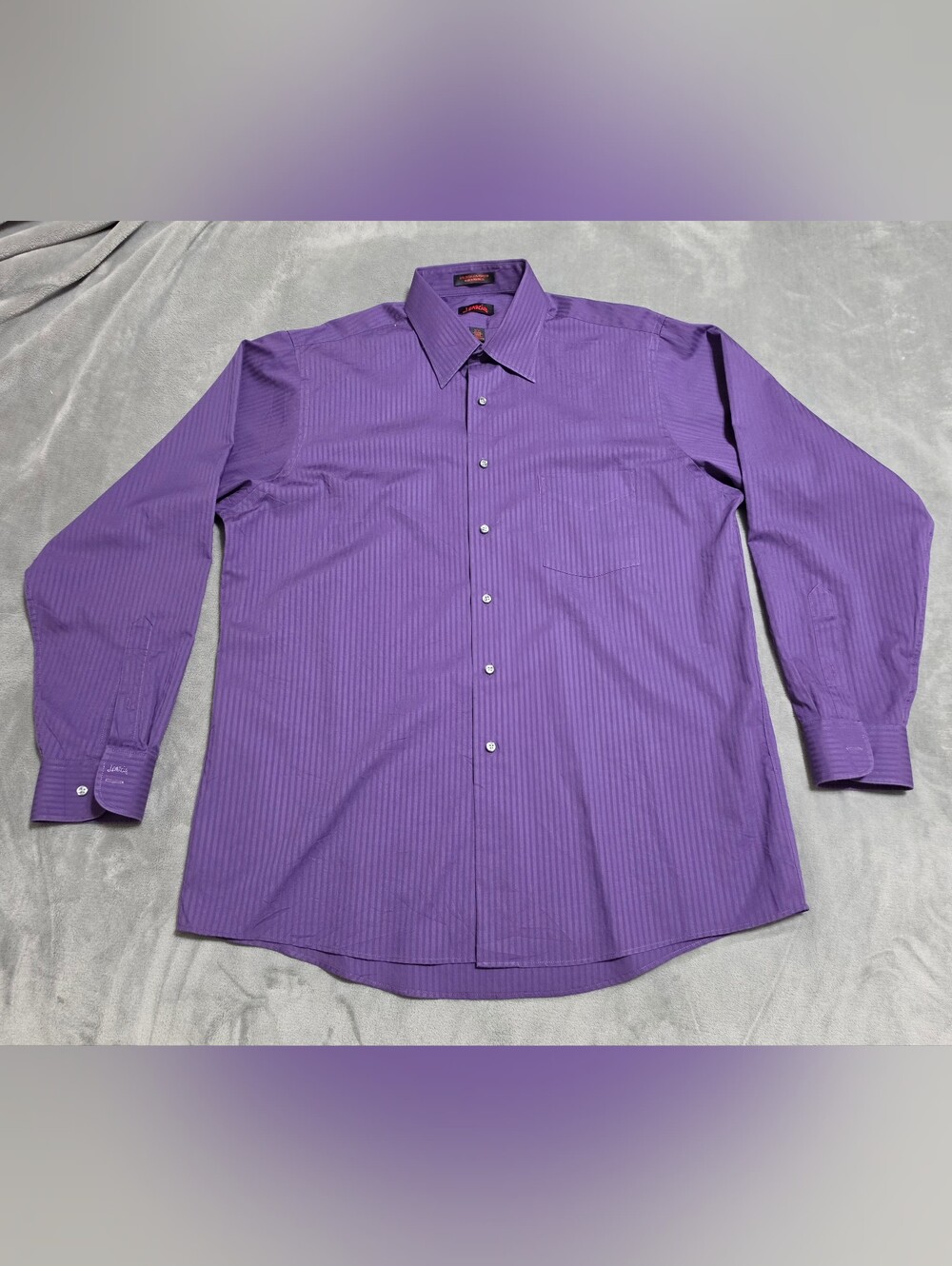 J. Garcia Purple Striped Wrinkle-Free Dress Shirt Size 16.5 34/35 Embroidered